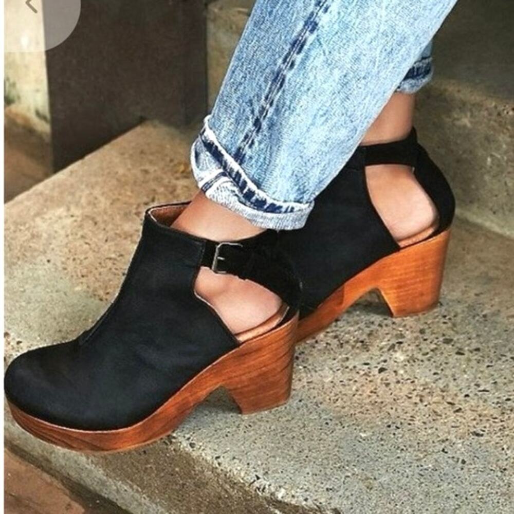 Free People Amber Orchard suede leather wooden boho clog sandals size 38/US 7.5